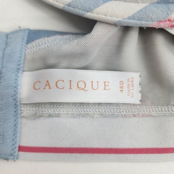 Cacique Lightly Lined T-Shirt Full Coverage Floral Striped Bra Size 46D - Picture 2 of 4